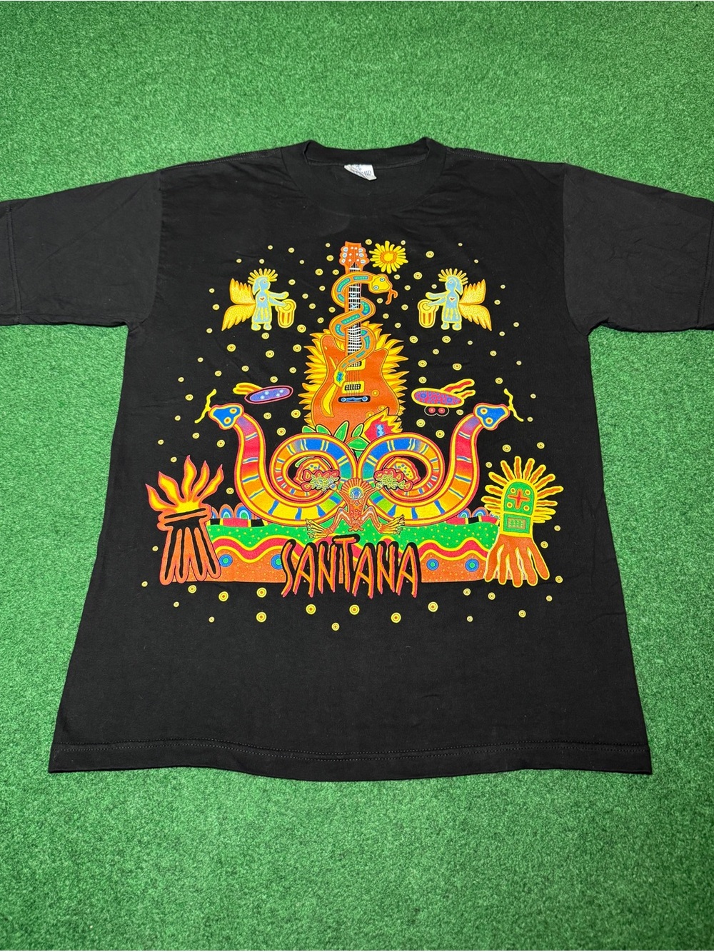 INSANE Vintage 90s Santana T-shirt, Spanish Legend Band DVX Colorful 1996 Large